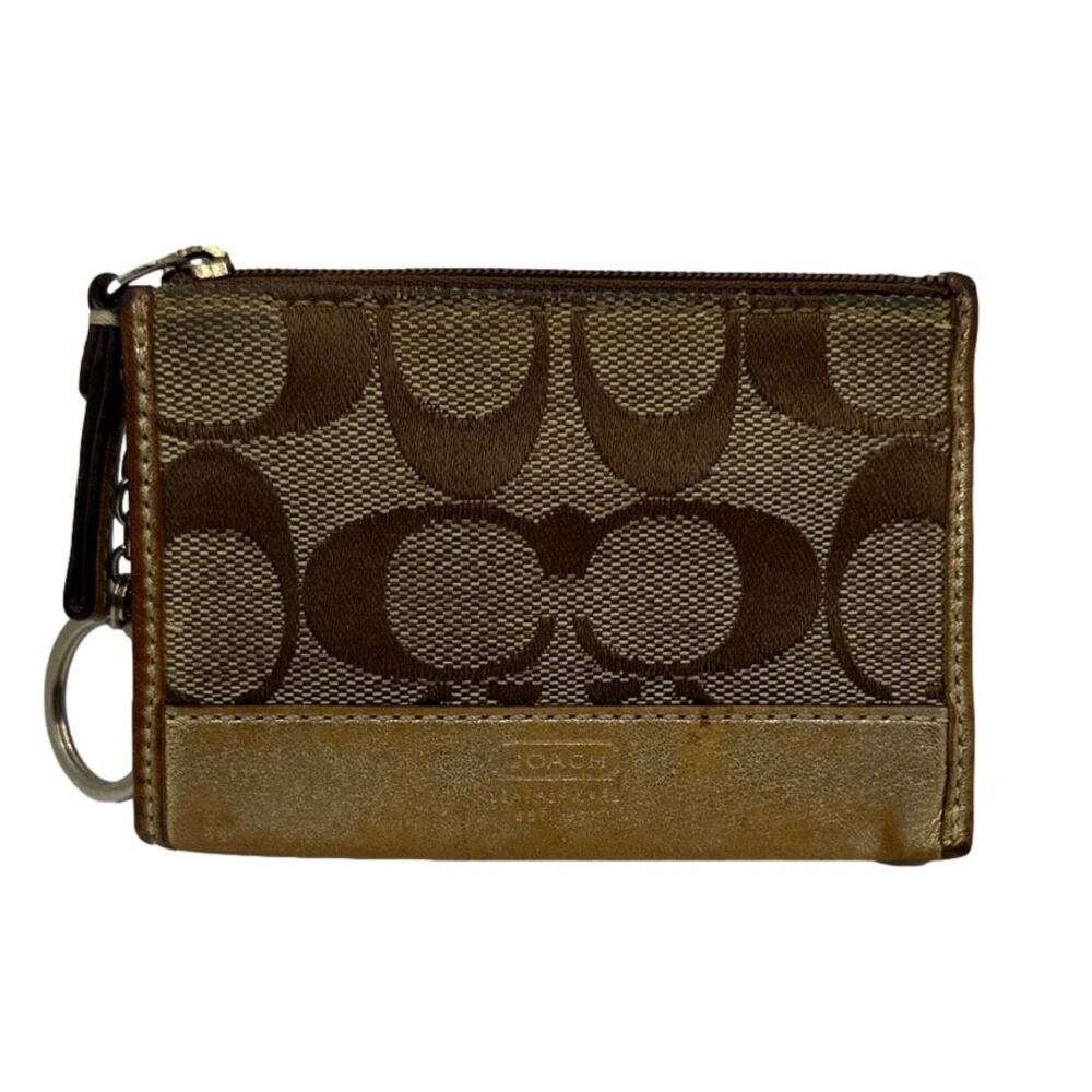COACH Brown Signature Canvas Coin purse with Keychain